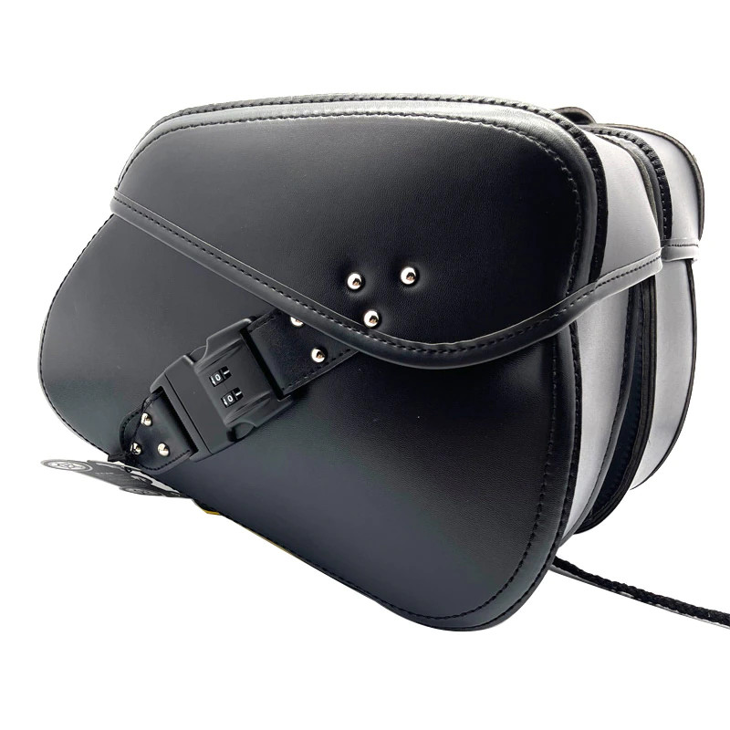 Left Right Universal PU Leather Motorcycle Code Lock Saddlebag Side Tool Luggage