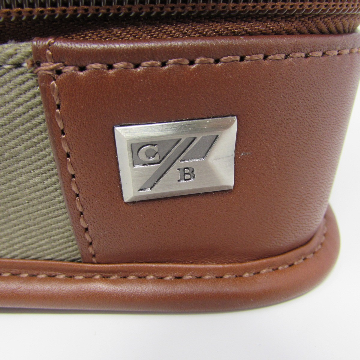 Cutter & Buck Valuables Pouch Cotton Twill Leather Trim Brown Tan Travel Stains