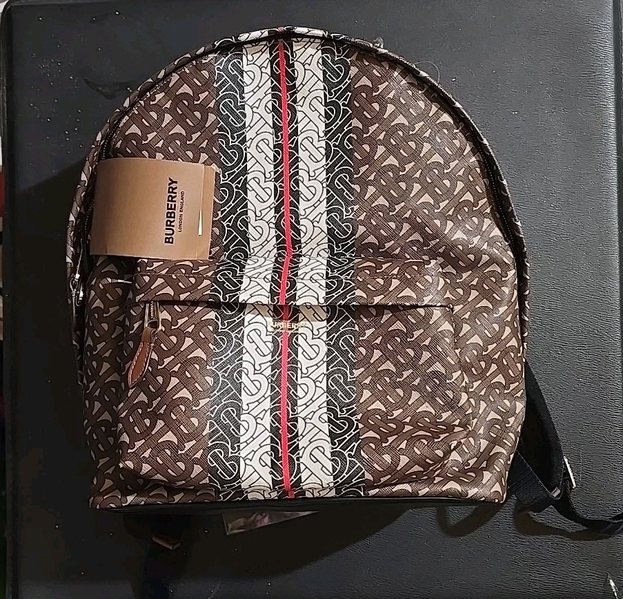 Burberry Medium London Check Monogram Stripe Backpack Bridle Brown