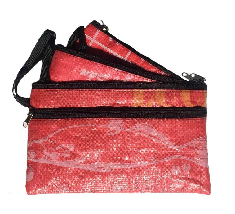 Fair Trade Recycled Fish Feed 3in1 Pencil Case or Purse handmade in Cambodia