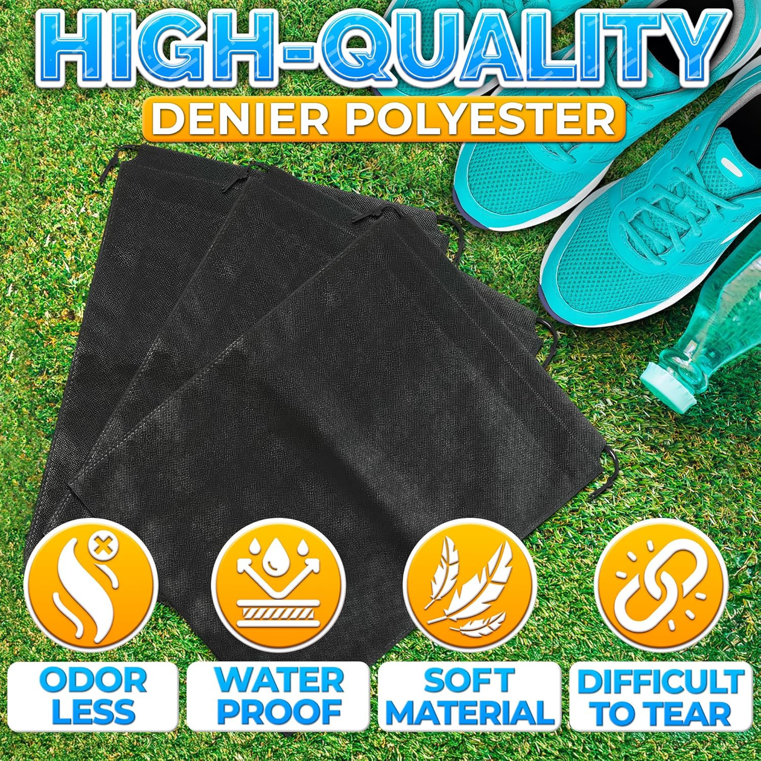 10 Pack Travel Shoe Backpack Set – Non-Mesh Solid 11.8″x15.75″ Waterproof Drawst