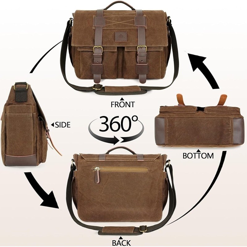 Water-resistant Messenger Bag Durable Canvas Laptop Bag W/ Anti-theft Pocket New