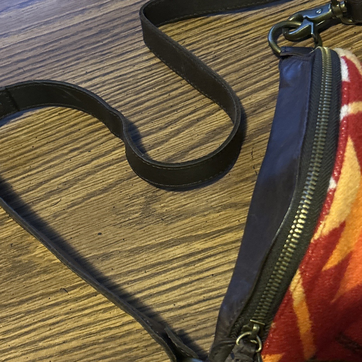Pendleton Vintage Wool Leather Strap Small Barrel Bag Southwestern Aztec Print