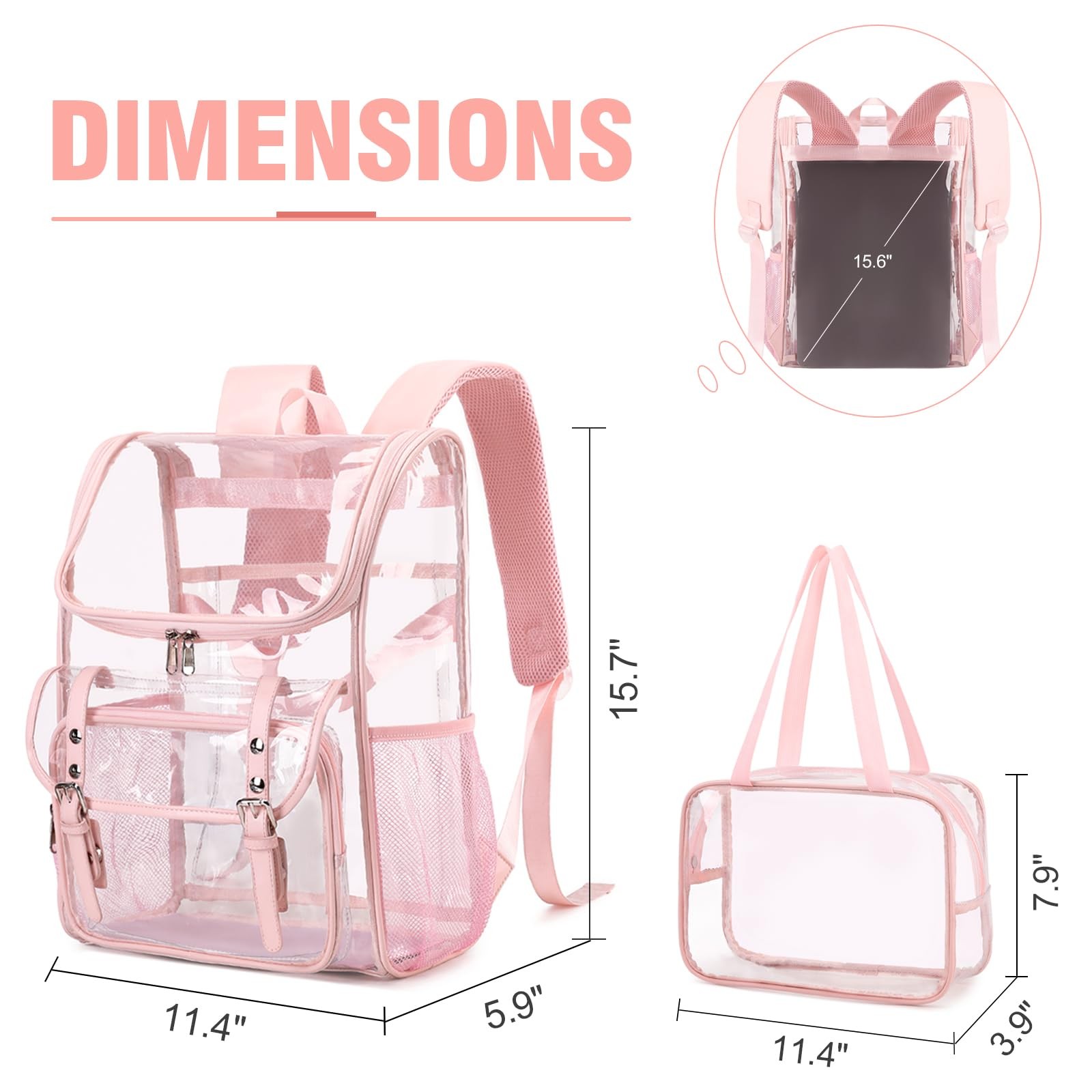 Clear Backpack Set 11.4″ X 5.9″ X 15.7″ with Lunch Bag – Stadium Approved