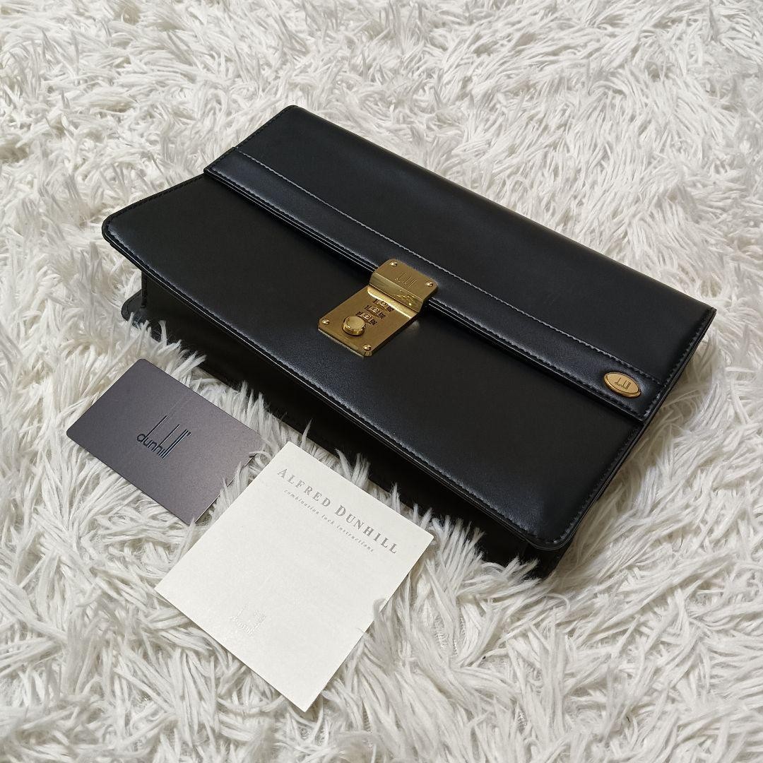 Dunhill Oxford Black Leather Dial Lock Clutch Bag LD9290A