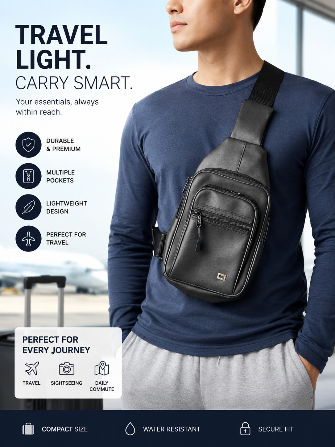 Crossbody Bag Small Sling Bag For Men Leather Bag Man Purse Slim Chest Backpack