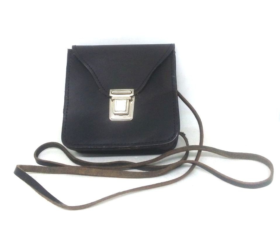 Vintage Swiss Genuine Leather Black Bag Case Belt Pouch Slightly Used 12×12 cm