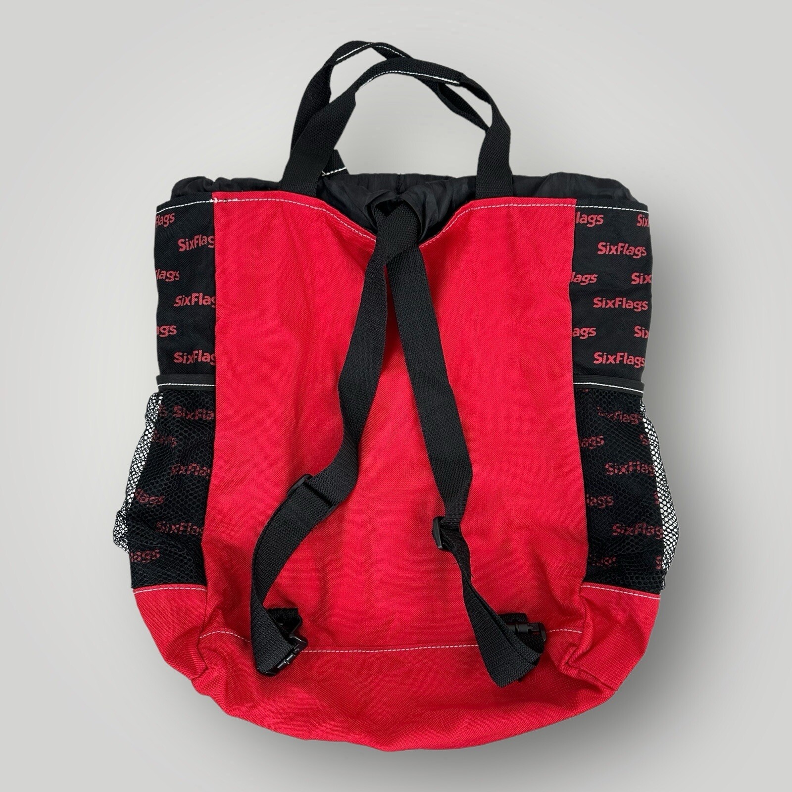 Vintage Six Flags Backpack Bag Red & Black Size 17″ x 14″