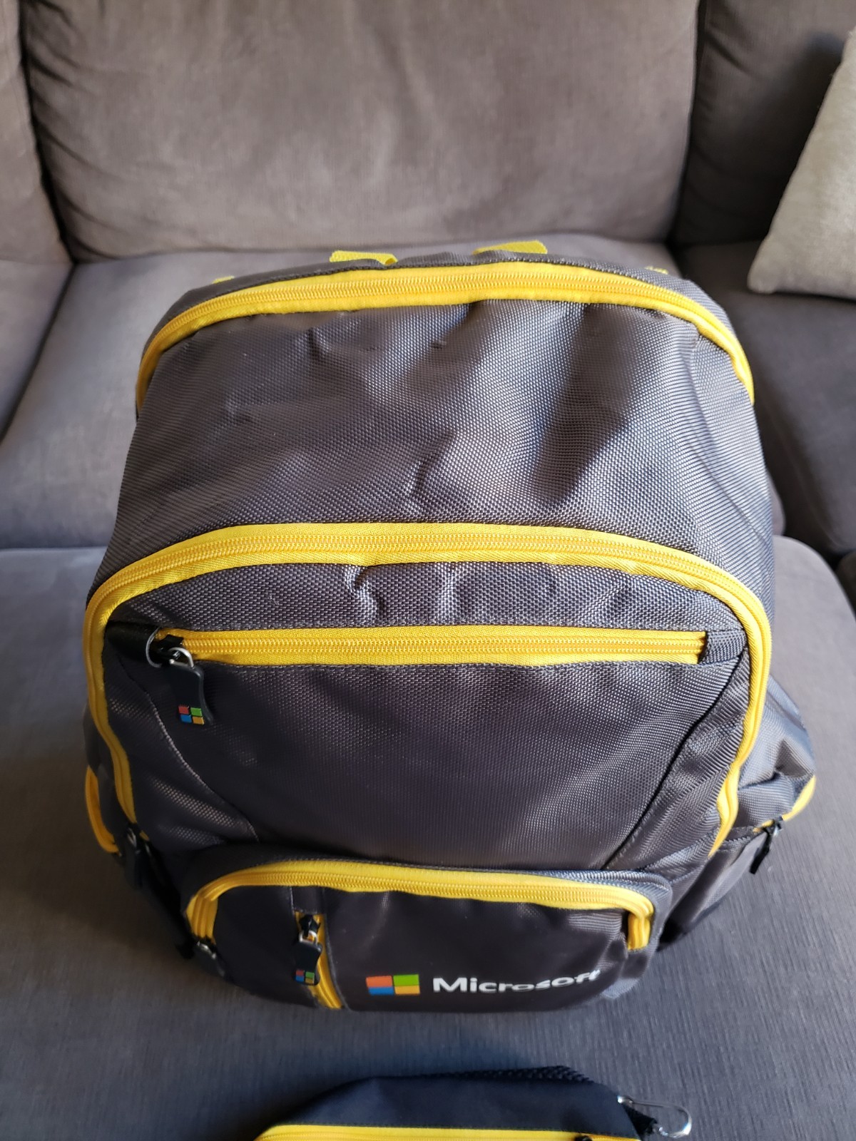 Vintage Microsoft Computer Laptop Backpack W/ Clip In Bag Grey Yellow READ DESC.