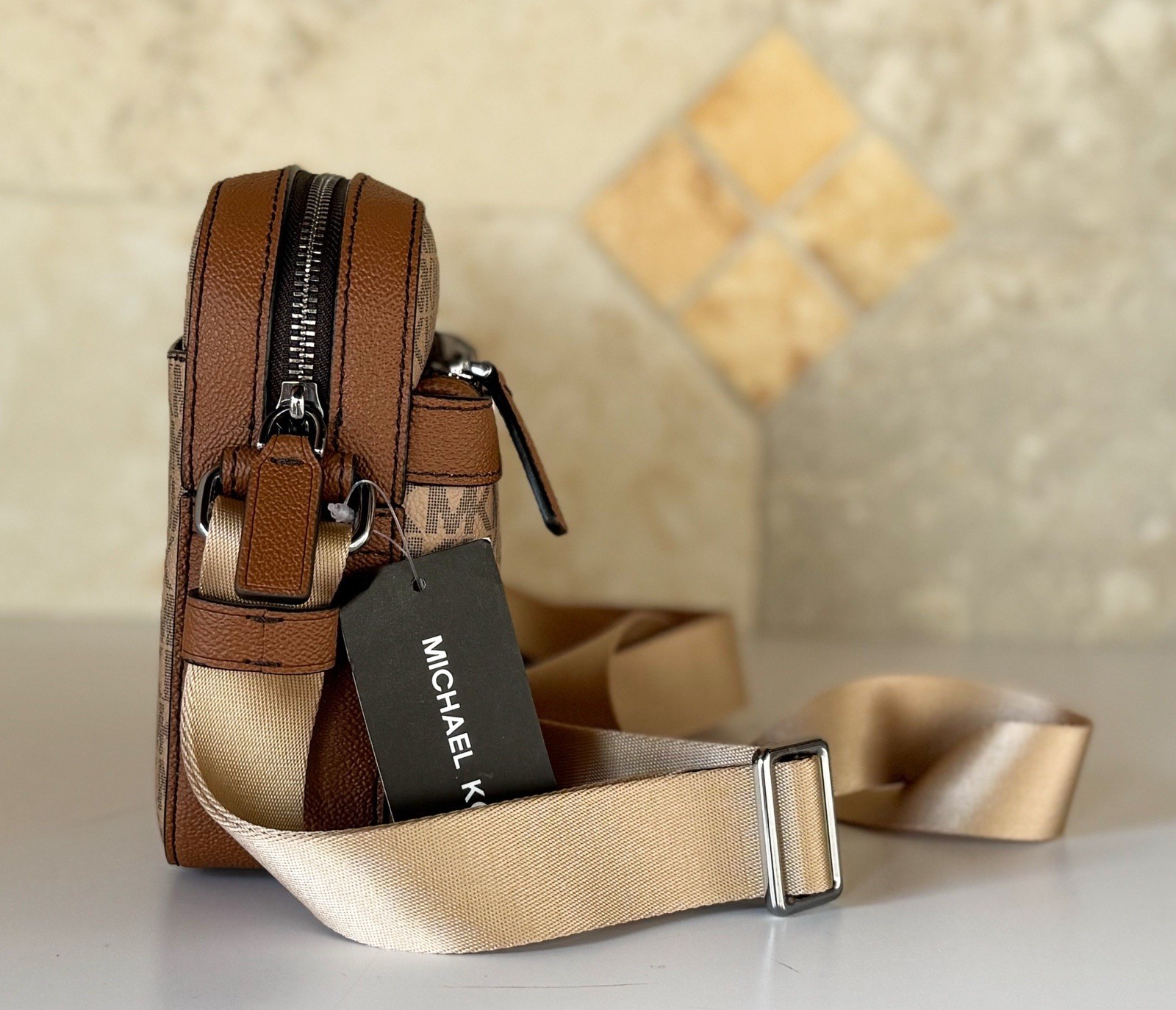 Michael Kors Cooper Utility Crossbody Flight Bag MK Brown/Pop Orange