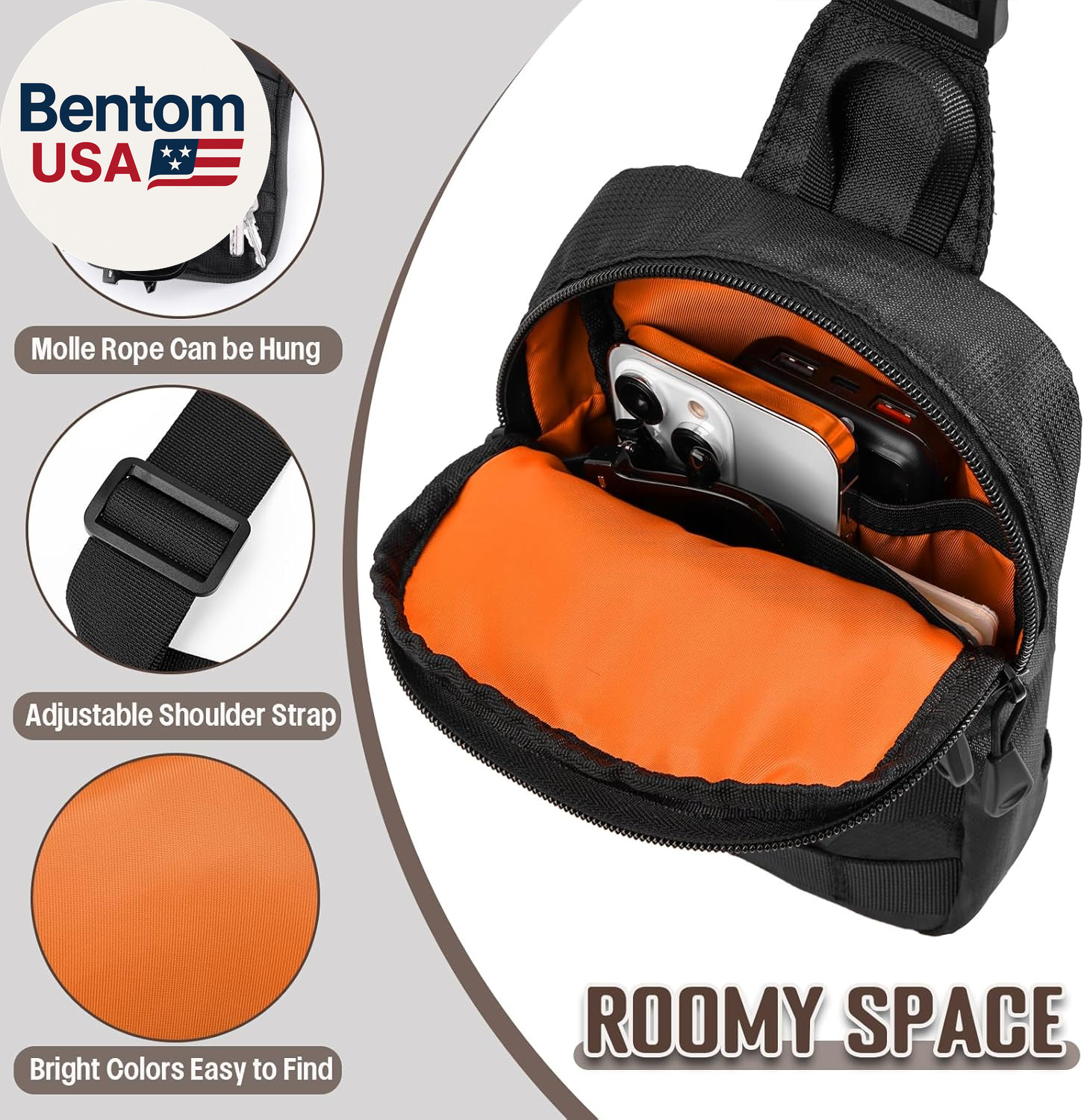 Small Sling Bag for Men, Tactical Inspired Waterproof Utility EDC Mini Crossbody
