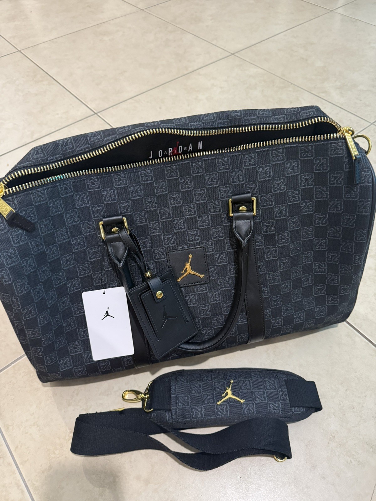 Air Jordan Monogram Black Duffle Bag Luggage Tote Carry On Size 25L