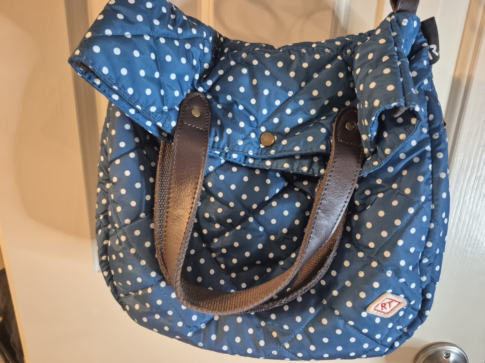 ROOTOTE Quilt 2-Way Bag Crossbody Shoulder Polka Dots Blue And White