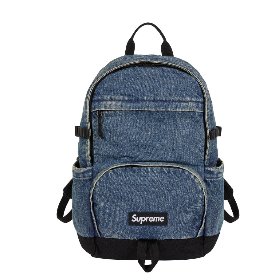 SUPREME FW25 DENIM BACKPACK BLACK INDIGO WHITE 3M LOGO 23L 19.3″ x 12.6″ x 7.1″