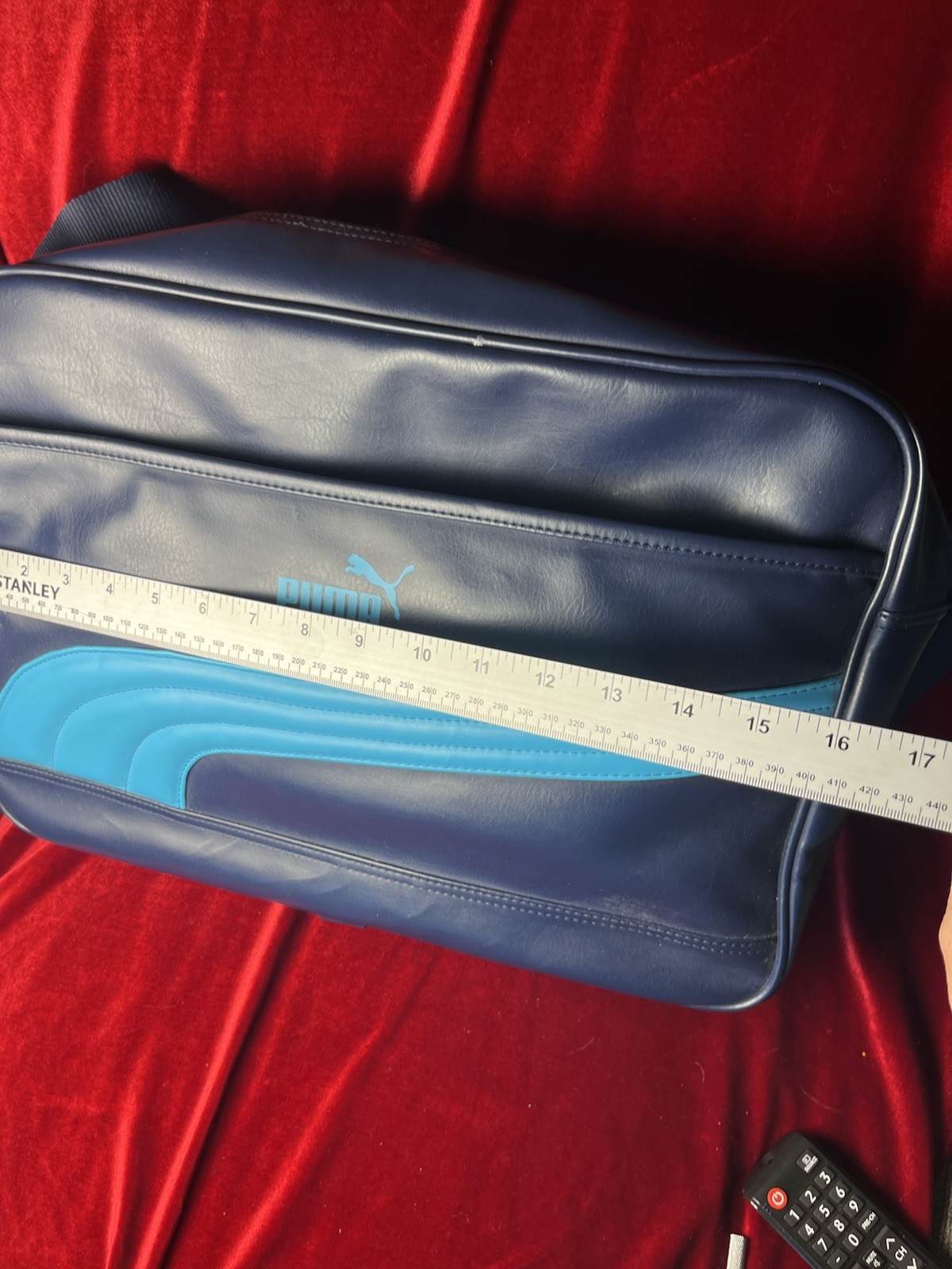 PUMA Messenger Bag Teal Turquoise Blue Stripe 90’s Y2K Retro Vinyl Puma Bag GUC