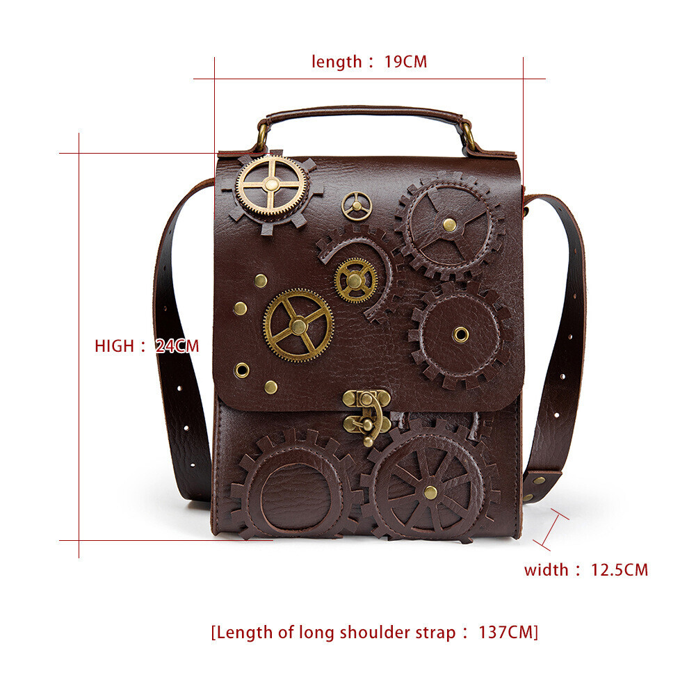 GEARDUKE Men Women Gothic Steampunk Crossbody Shoulder Messenger Leather Bag