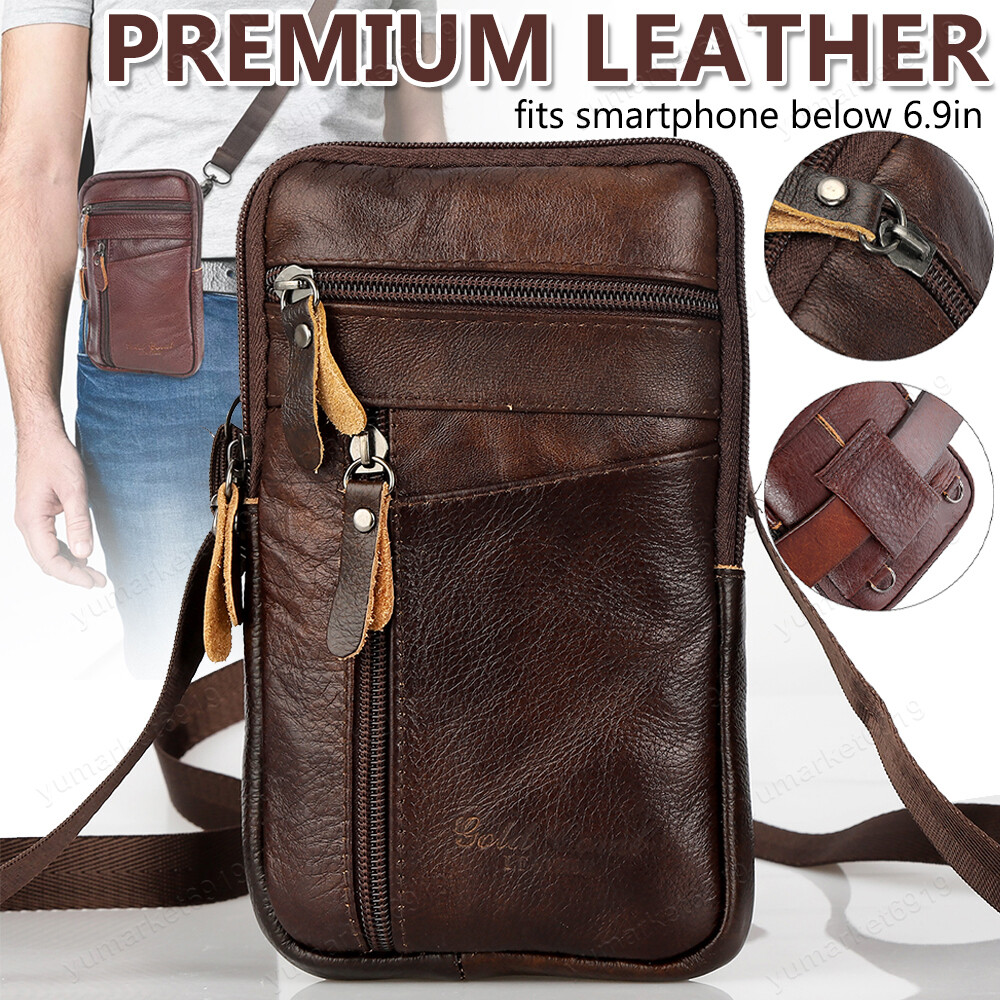 Leather Fashion Phone Pouch Belt Bag Men Shoulder Crossbody Waist Pack Handbag