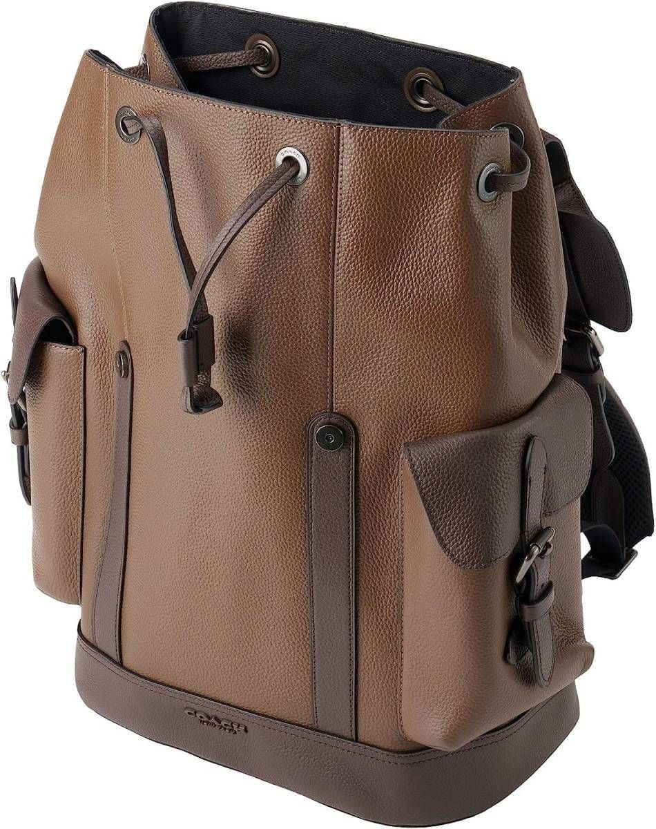 Coach Outlet Hudson Genuine Leather Backpack, A4 Compatible, Brown, Men’s,