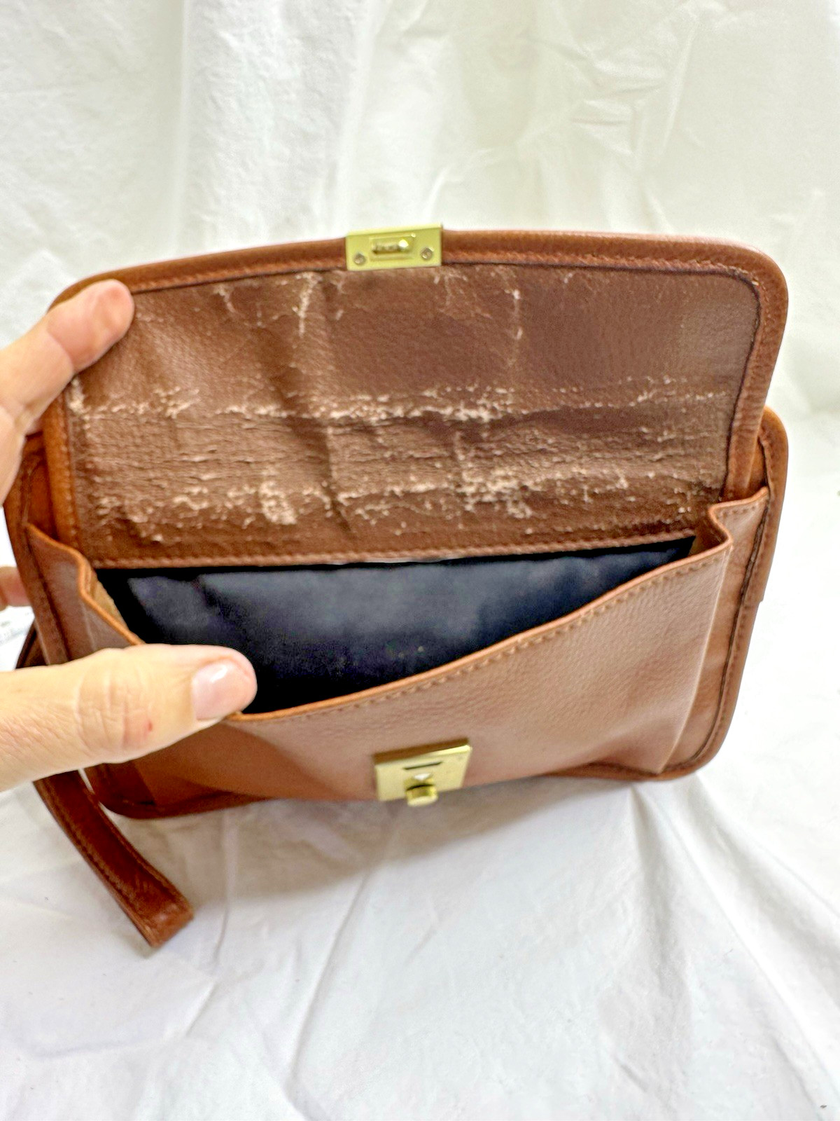 Le Tanneur Leather Brown Plain Men’s Bag Wrist Strap France 1898 Used