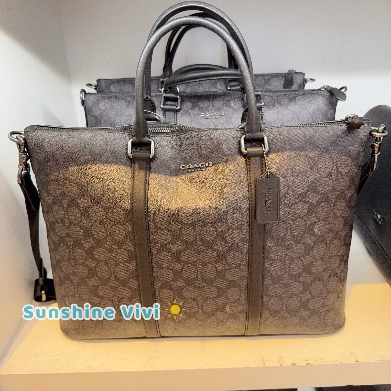 NWT COACH Caleb Work Bag In Signature Canvas CY770 Gunmetal/Charcoal/Black