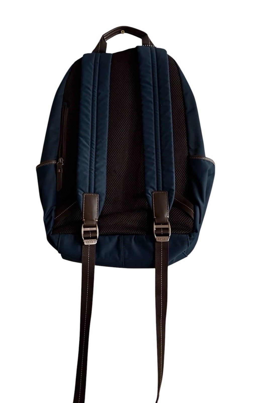 Coach Colorblock Backpack Navy Red Brown Zip Pockets Adjustable Straps Men