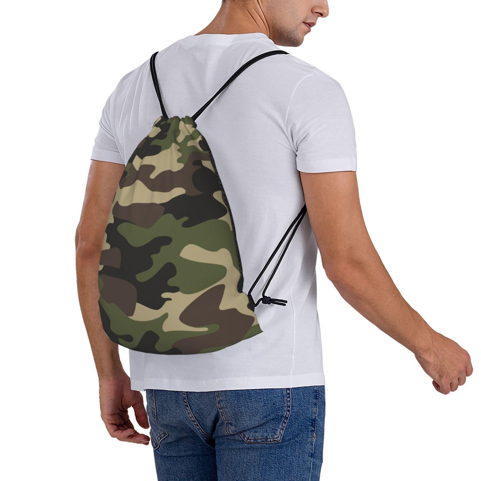 Green Brown Camo Unisex Drawstring Backpack Bag Sport Gym Travel Swim Sackpack