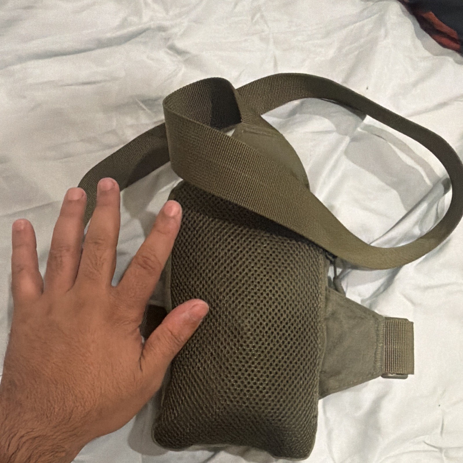 Green Militaria Zippered Utility Pouch Bag w/ Adjustable Strap Mesh Back
