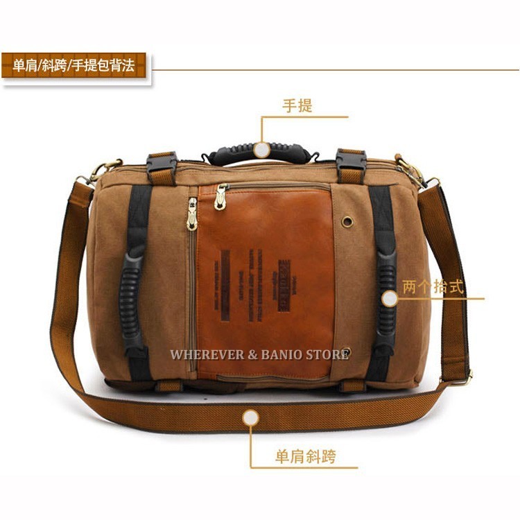 KUAKKO Men Canvas Laptop Backpack Outdoor Sport Shoulder Travel bag Tactical 45L
