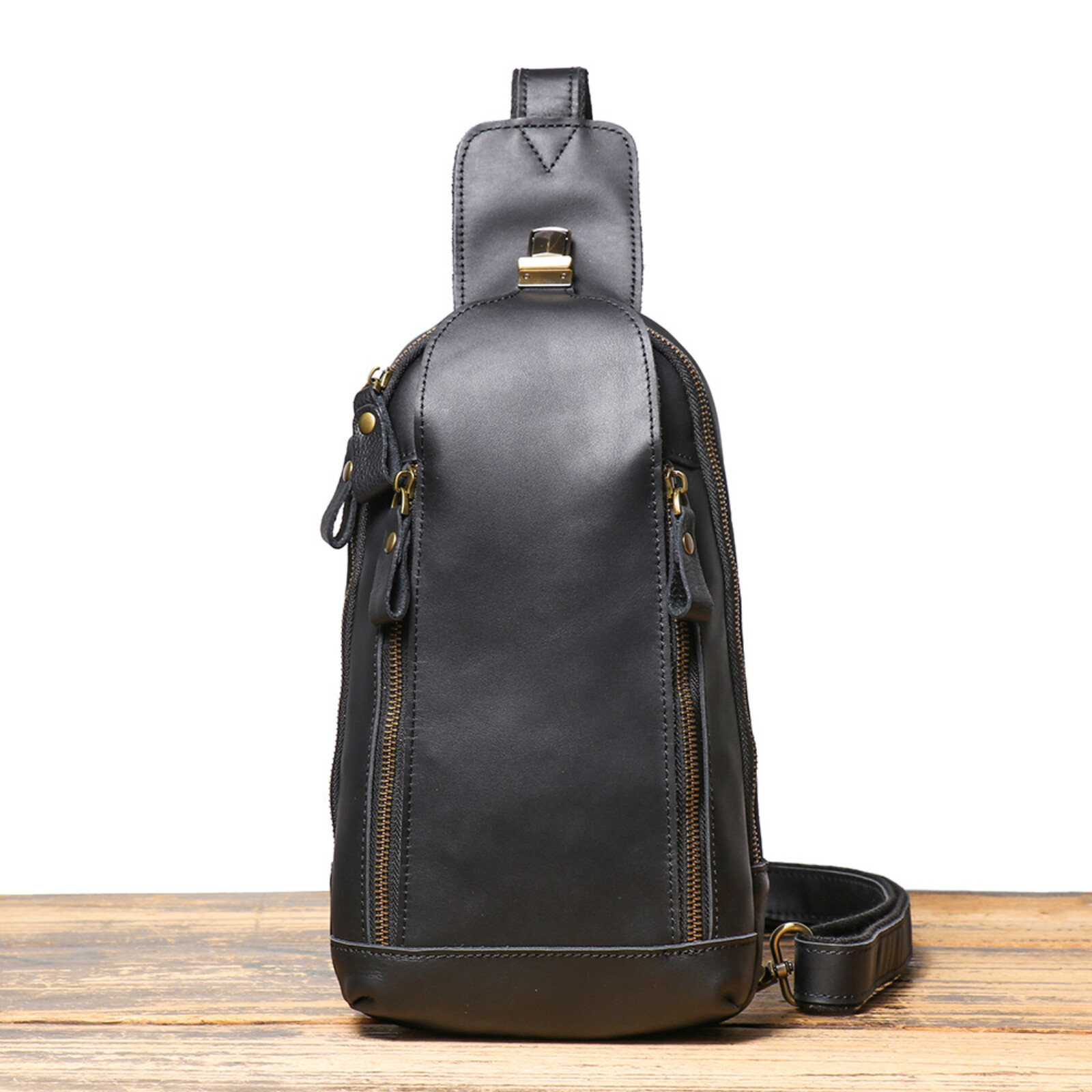 Men’s Leather Sling Bag Chest Crossbody Shoulder Pack Vintage Style Everyday Use
