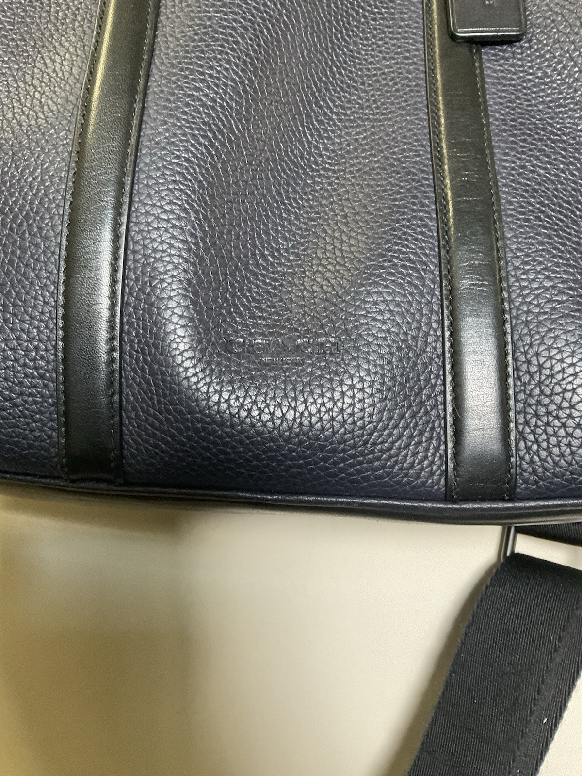 COACH Men’s Pebble Leather 57781 Navy Black Briefcase Bag Metropolitan Slim