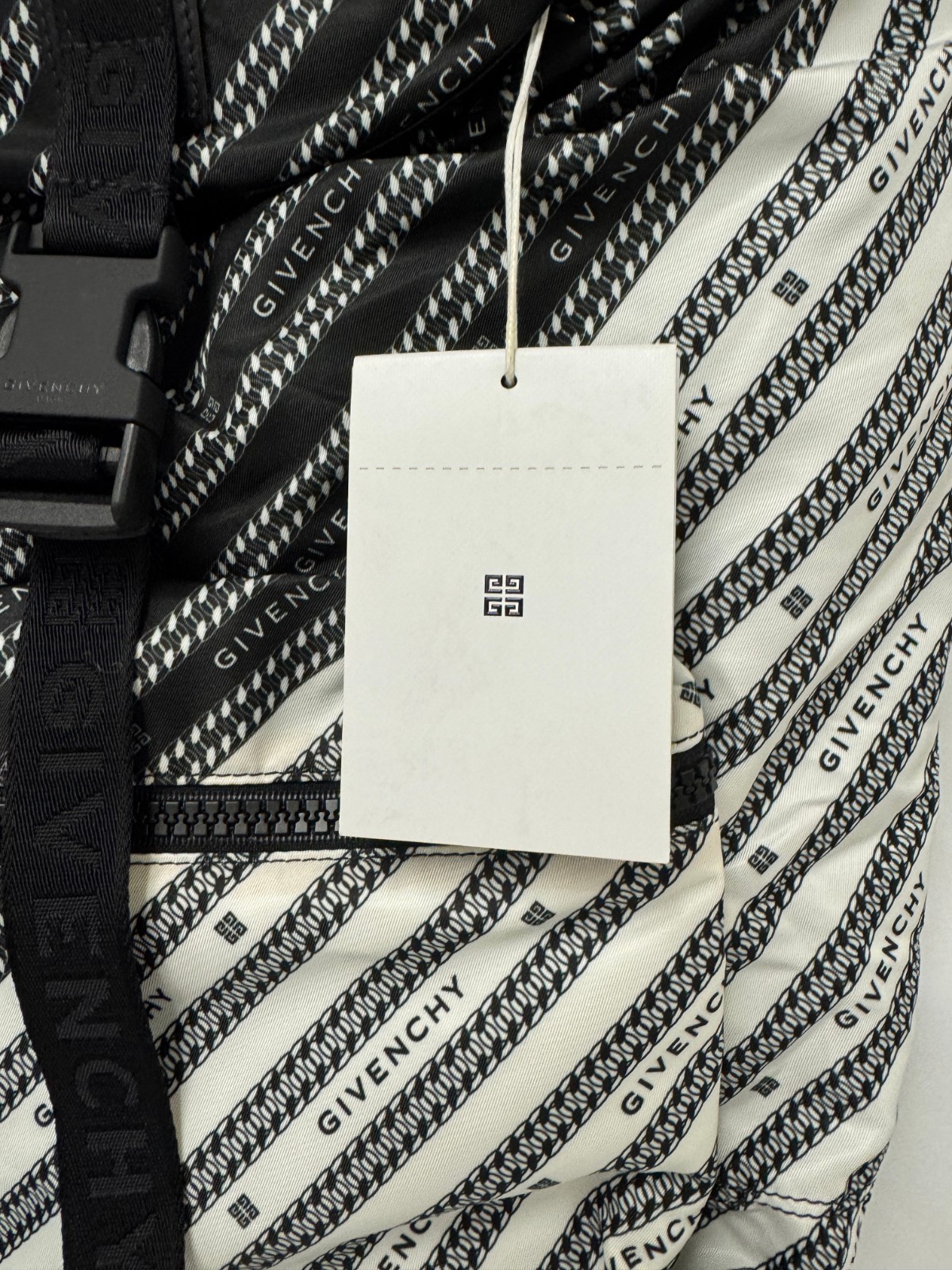 Givenchy Light 3 Chain Logo Print Two-tone Stripe Backpack Black White NWT