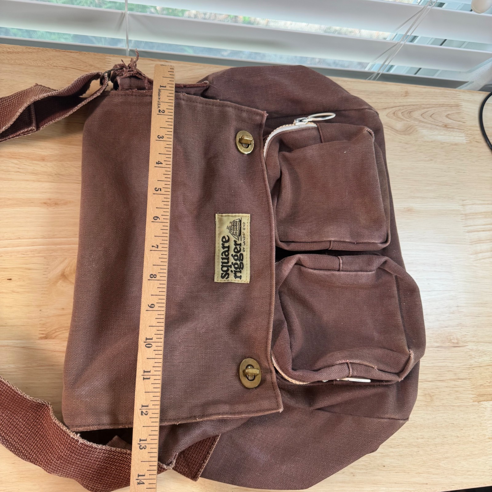 Lands’ End Square Rigger Brown Canvas Durable Classic Flap Front Messenger Bag