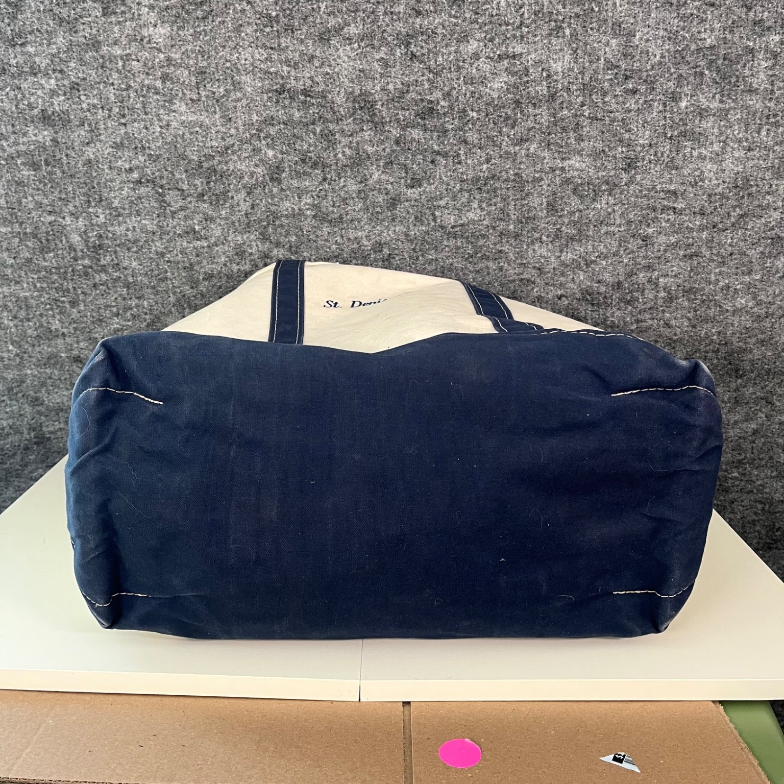 Vintage Boat & Tote Bag LL Bean USA Utility White Navy Outdoors Canvas Beach 80s