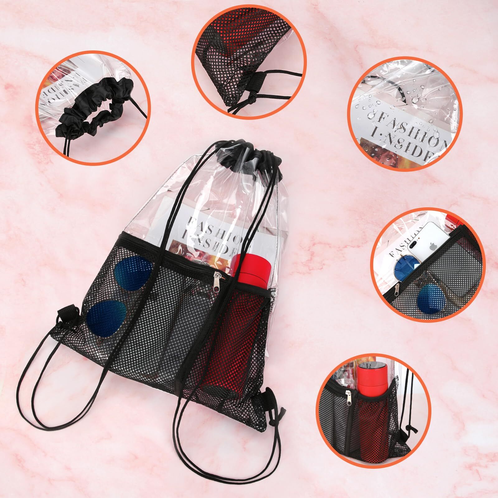2 Pack Clear Drawstring Bag Stadium Approved PVC Drawstring Backpack for Concert