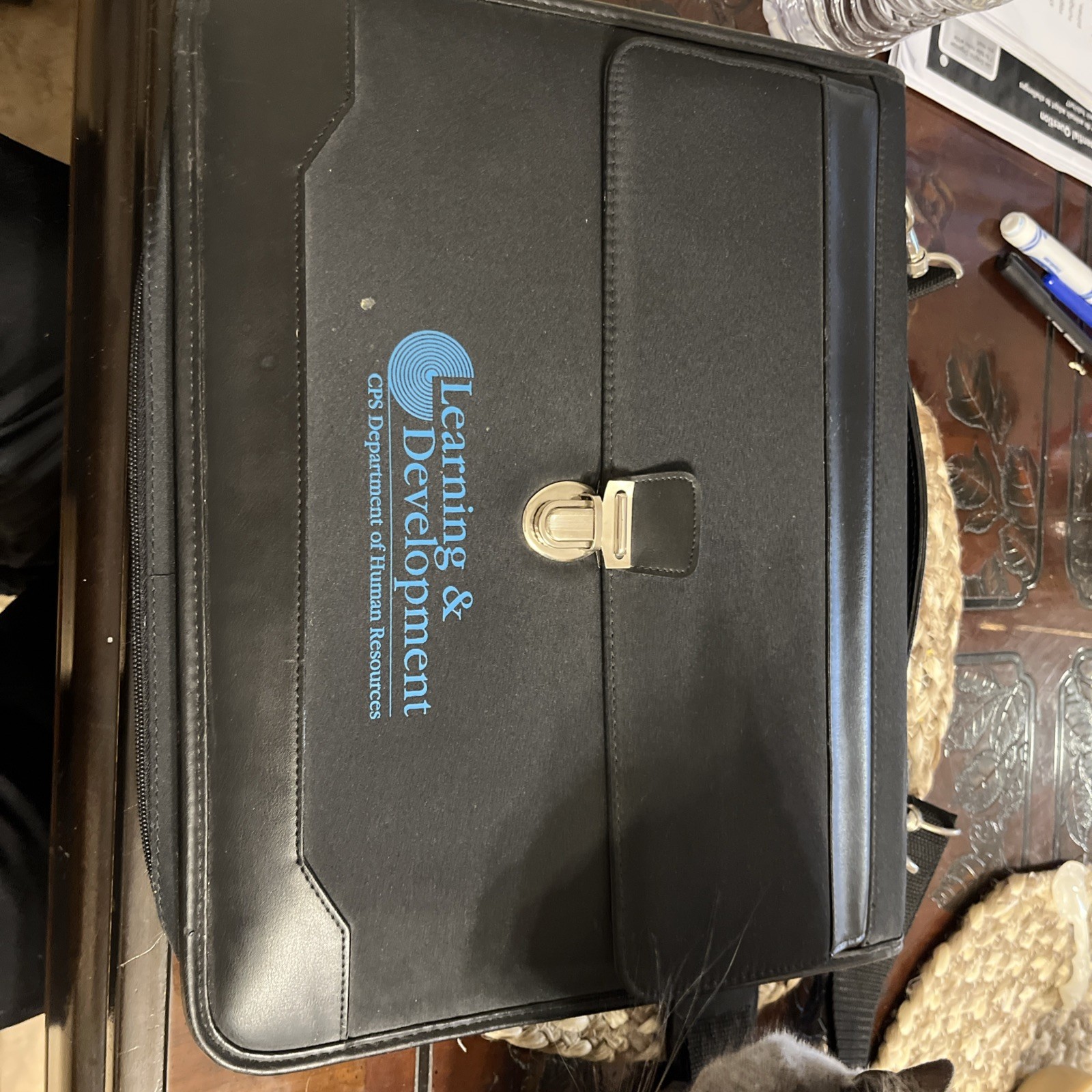Black Leather Lock Briefcase With Straps