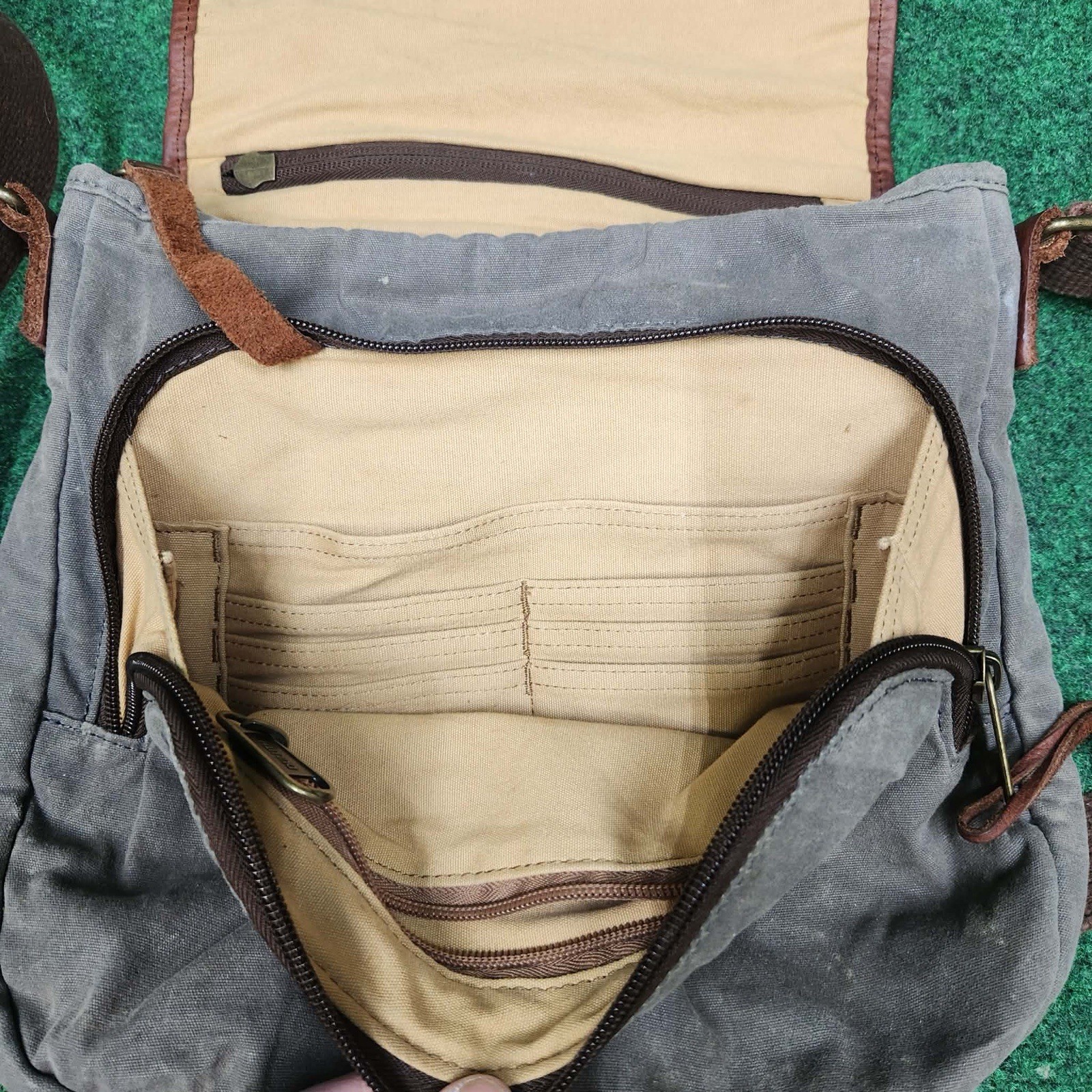 DULUTH TRADING Co Messenger bag Brown weathered Canvas Leather Trim Satchel