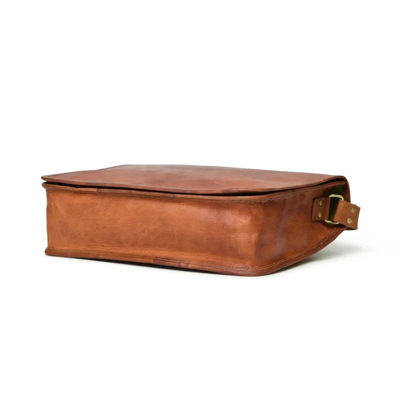 Men’s Handmade Genuine Leather Laptop Messenger Bag Vintage Brown Satchel