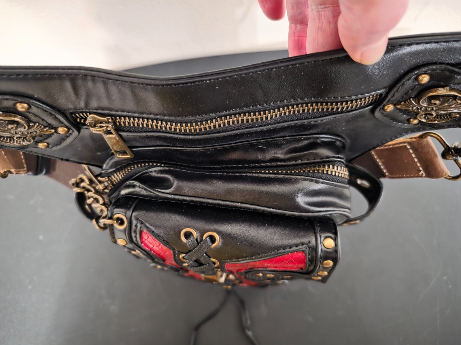 Men Women Waist Bag Faux Leather Gothic Steampunk Biker Cosplay