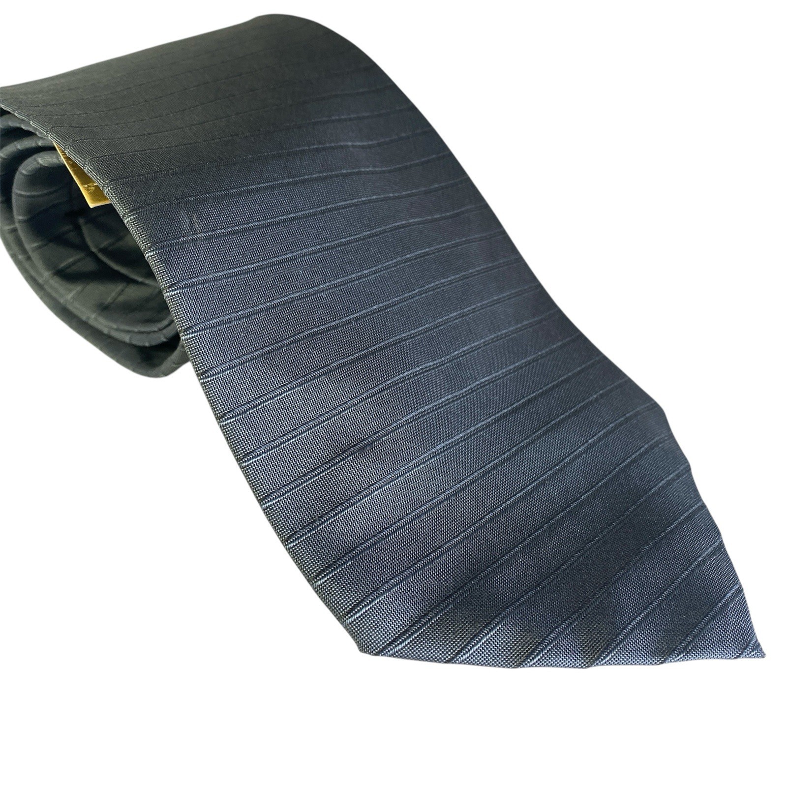 Donna Karan Vintage Tie USA Made Retro Silk 100% Gray Stripe New W Tag 56″