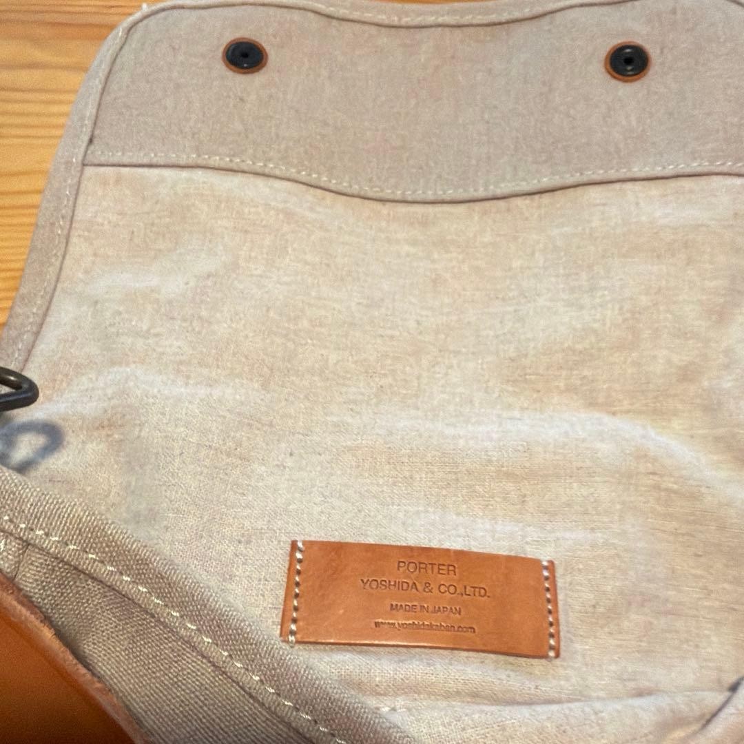 Porter Irish Linen Shoulder Bag Leather Detail Used Japan