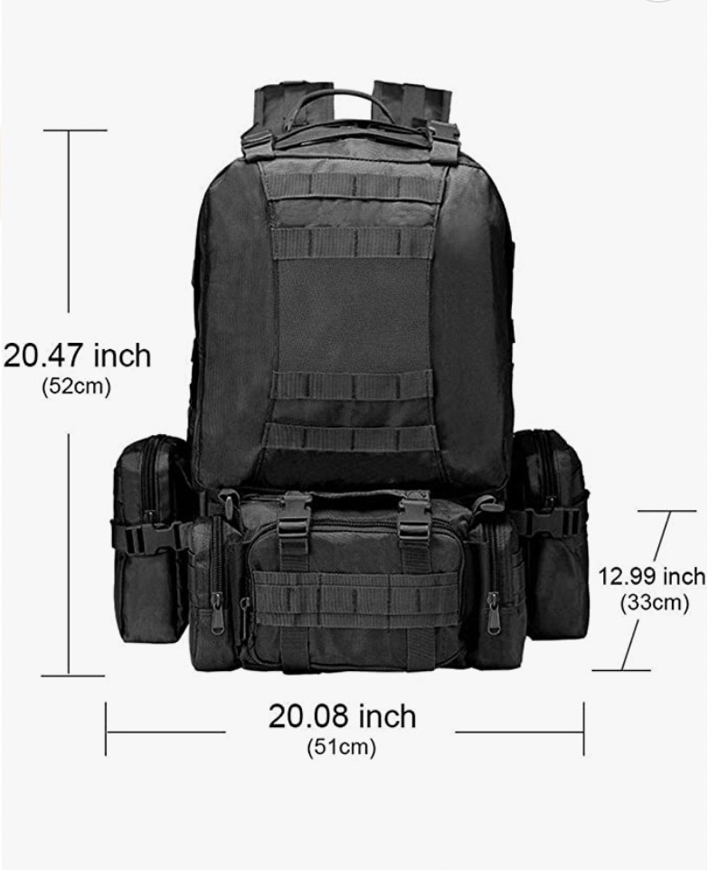 Tactical Military Army Rucksack 60L Assault Detachable Molle Backpack BLACK 02