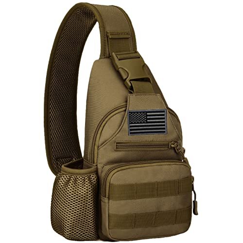 Tactical Sling Crossbody Backpack with Water Bottle Holder, Shoulder Coyote