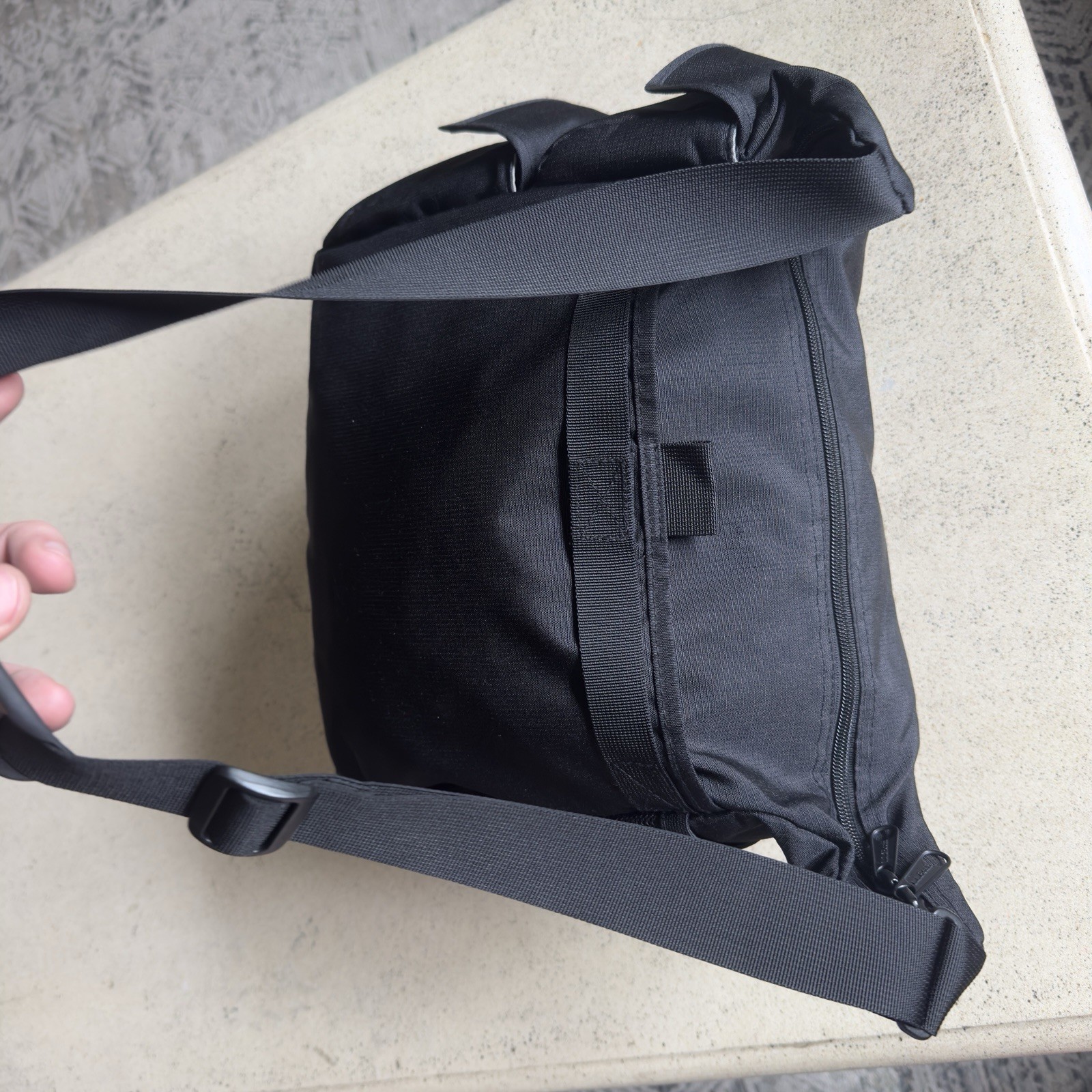 LL Bean Shoulder Bag Black Ripstop Nylon Side Carry Pack Outdoors Hike Camp