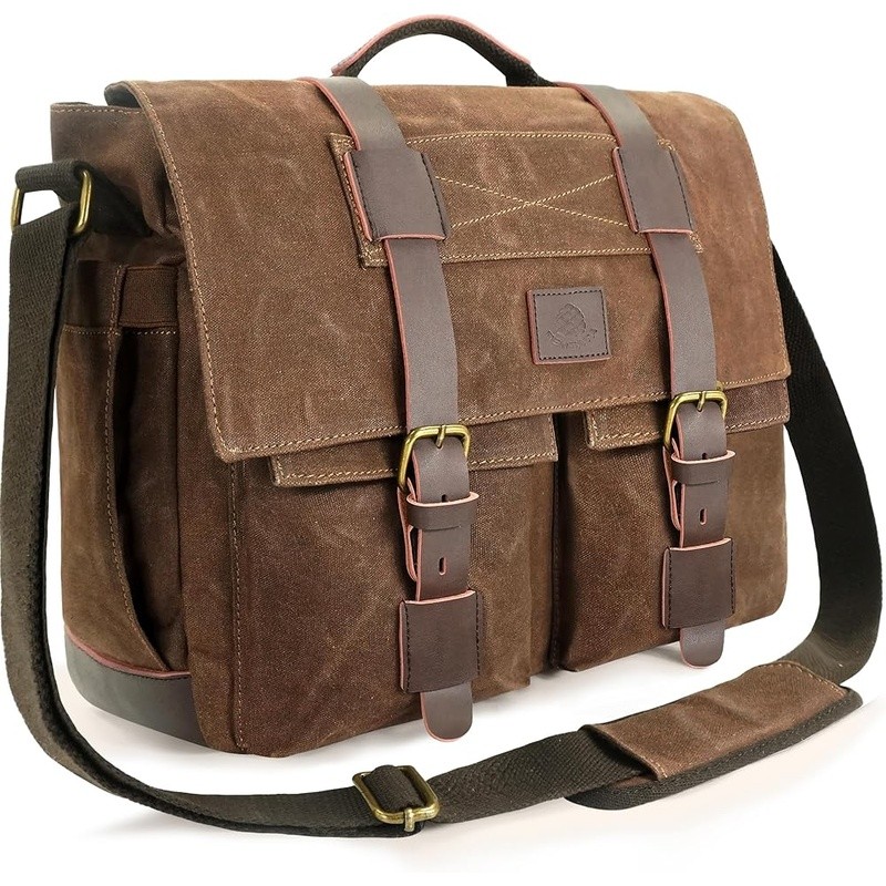 Water-resistant Messenger Bag Durable Canvas Laptop Bag W/ Anti-theft Pocket New