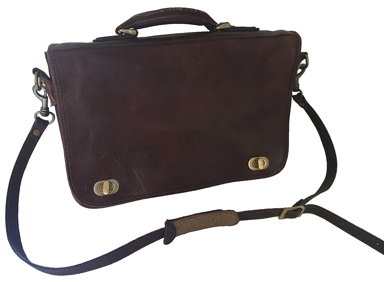 Prodotto Artigianale Vera Pelle Brown Leather Shoulder Messenger Bag Made Italy