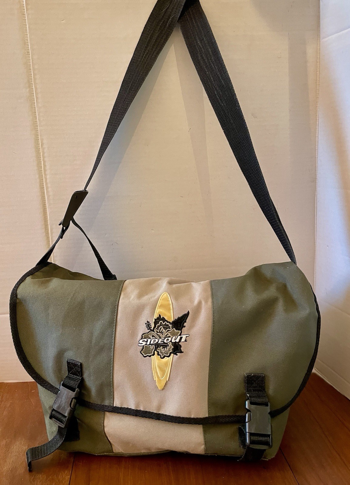 Vintage SIDEOUT Bag Y2K Surfboards Messenger Large Olive/Khaki 18×10