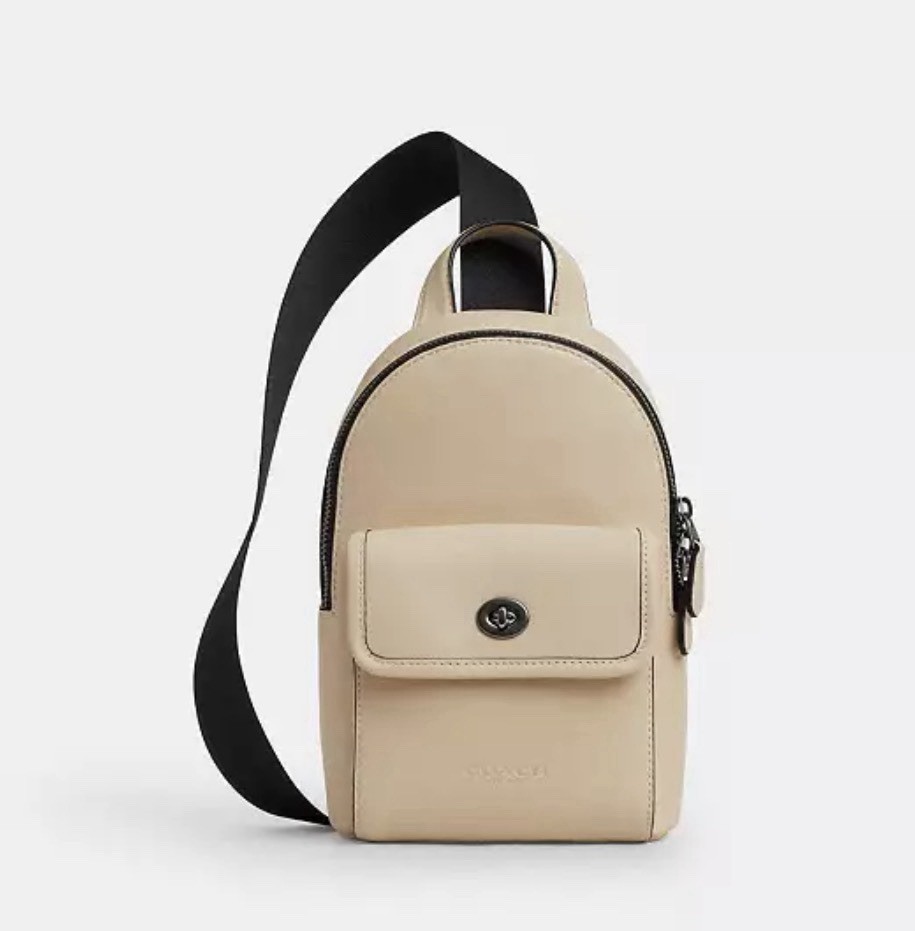 NWT COACH MEN’S Small Turnlock Sling Pack Bag Gunmetal/Ivory Calf Leather CAJ28