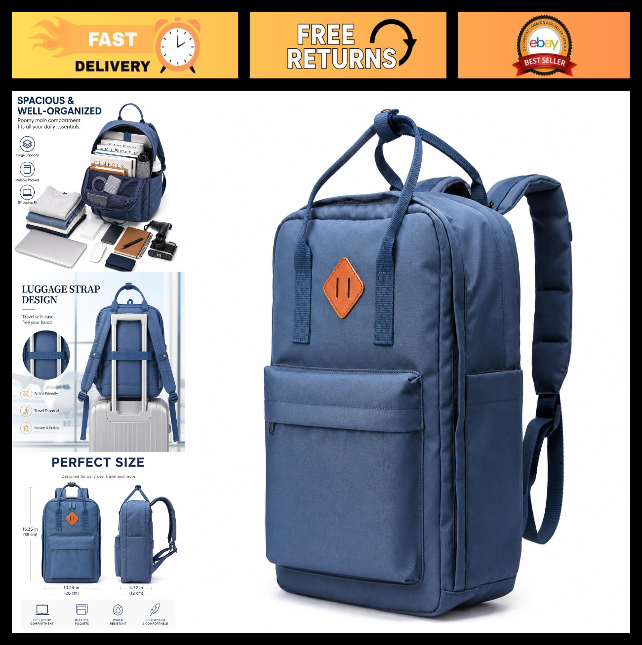 Water-Resistant Travel Backpack for 15.6″ Laptop – Durable Computer Bag for Work