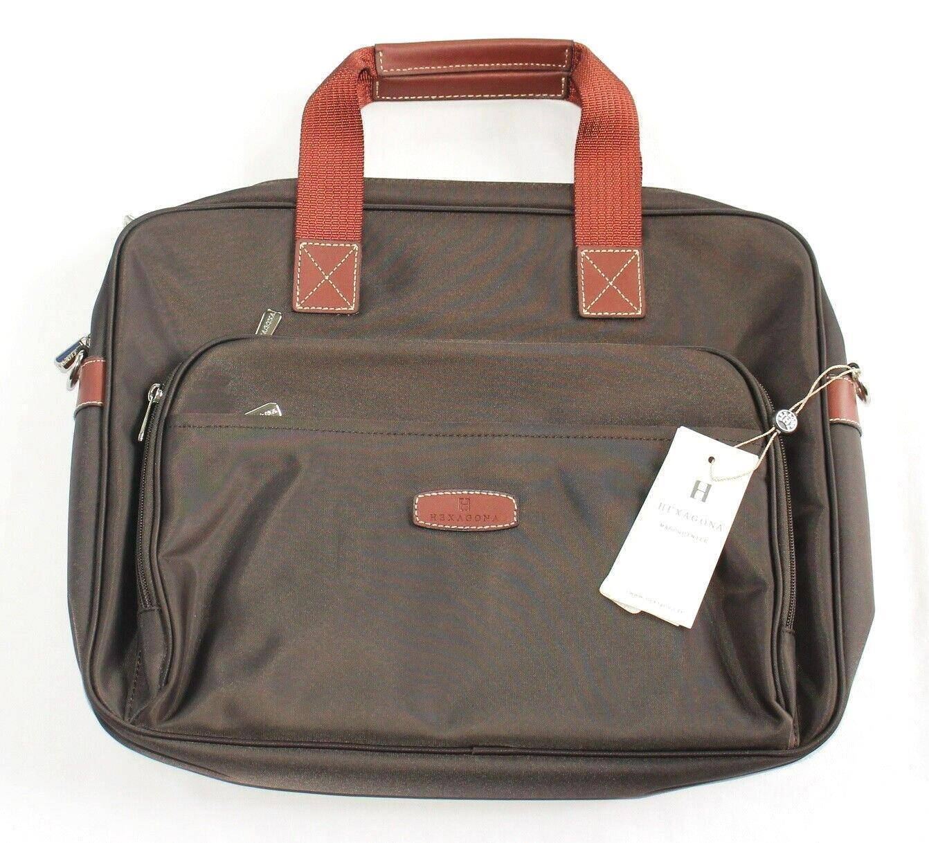New $140 HEXAGONA Dark Brown Laptop Computer Bag Briefcase Full Zip Multi-Pocket
