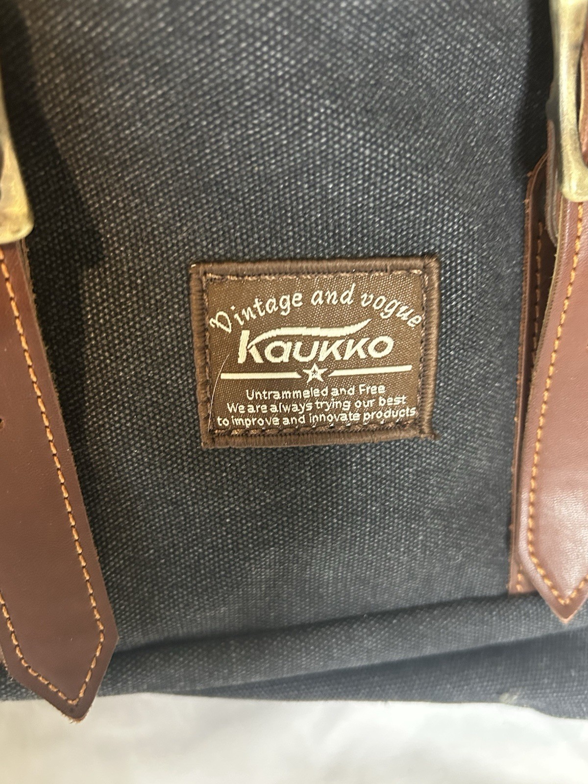 Kaukko Vintage Canvas Backpack Black Brown Strap Laptop Travel School Bag